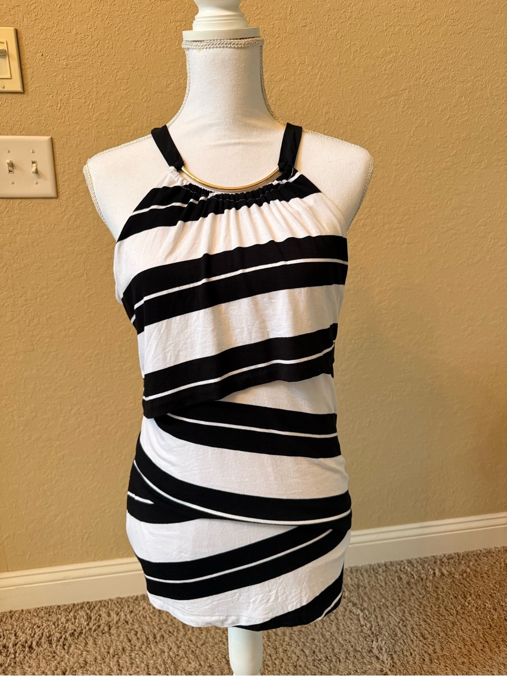 Whitehouse/Black Market Black & White Striped Halter Tank Top